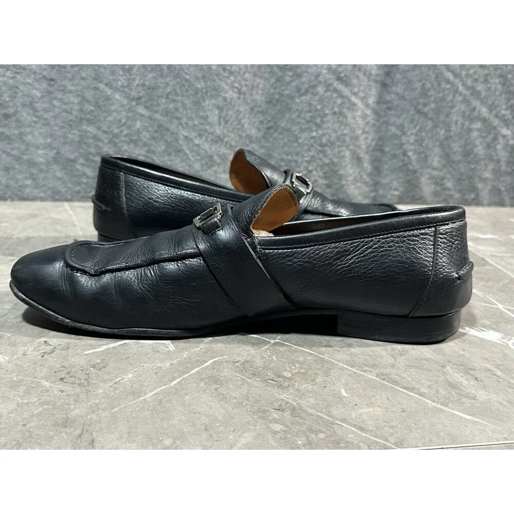 Gucci Horsebit Loafers Black Leather Slip-On Snaffle Dress Shoes Italy Mens Size
